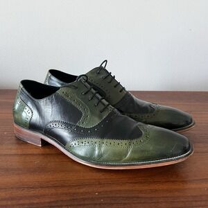 Asher Green Wingtip Oxford Dress Shoes Green Black Leather Men's 11